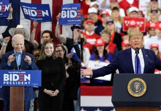 candidatos trump e biden em campanha lado a lado