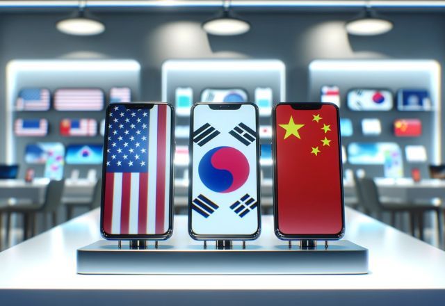 Sul-coreanos, norte-americanos e chineses disputam o mercado global de smartphones | Imagem criada por IA