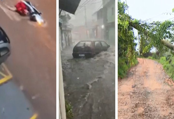 Temporal provoca caos em SP: poste caído e motociclista arrastado 