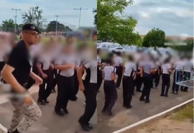 Crianças são incentivadas a marchar enquanto cantam música violenta em colégio militar no Tocantins | Reprodução/Redes sociais