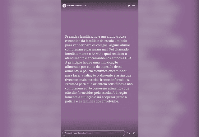 Comunicado da escola | Reprodução/Instagram