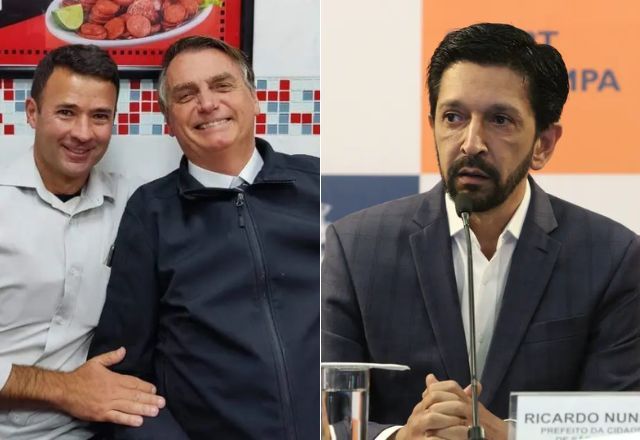 Montagem com fotos de coronel Mello Araújo, Jair Bolsonaro e Ricardo Nunes