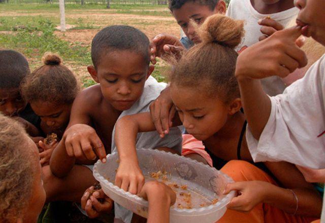 crianças buscando comida