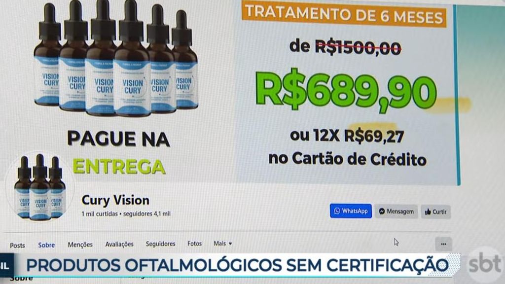 Anúncio de venda de medicamento falso para problemas oculares | Reprodução