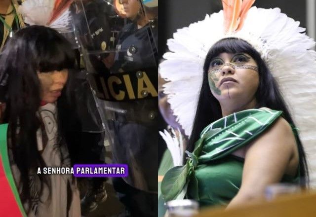"A deputada, que participava do ato pacífico, foi atingida pelos artefatos e impedida de acessar o Congresso", diz assessoria de Célia Xakriabá (PSOL-MG) | Reprodução/Instagram e Divulgação/Kayo Magalhães/Câmara dos Deputado