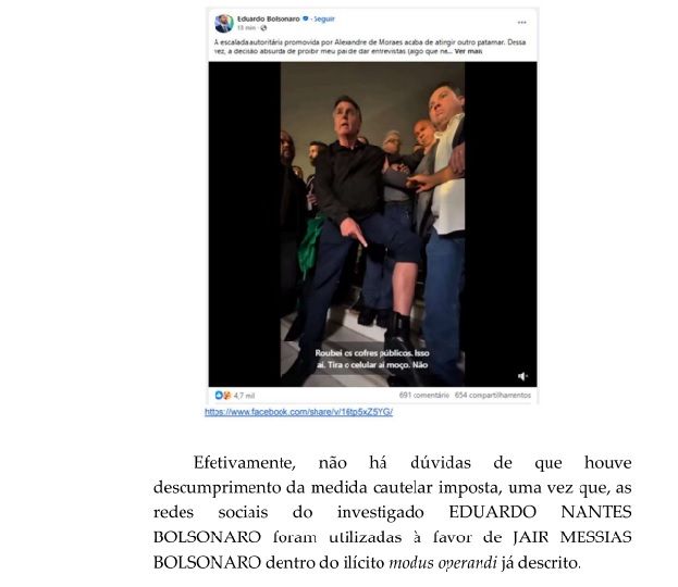 Post de Eduardo Bolsonaro em decisão que motivou prisão domicilar | Reprodução