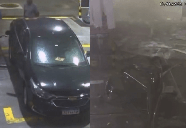 Antes e depois da explosão de carro em posto no Rio de Janeiro | Reprodução