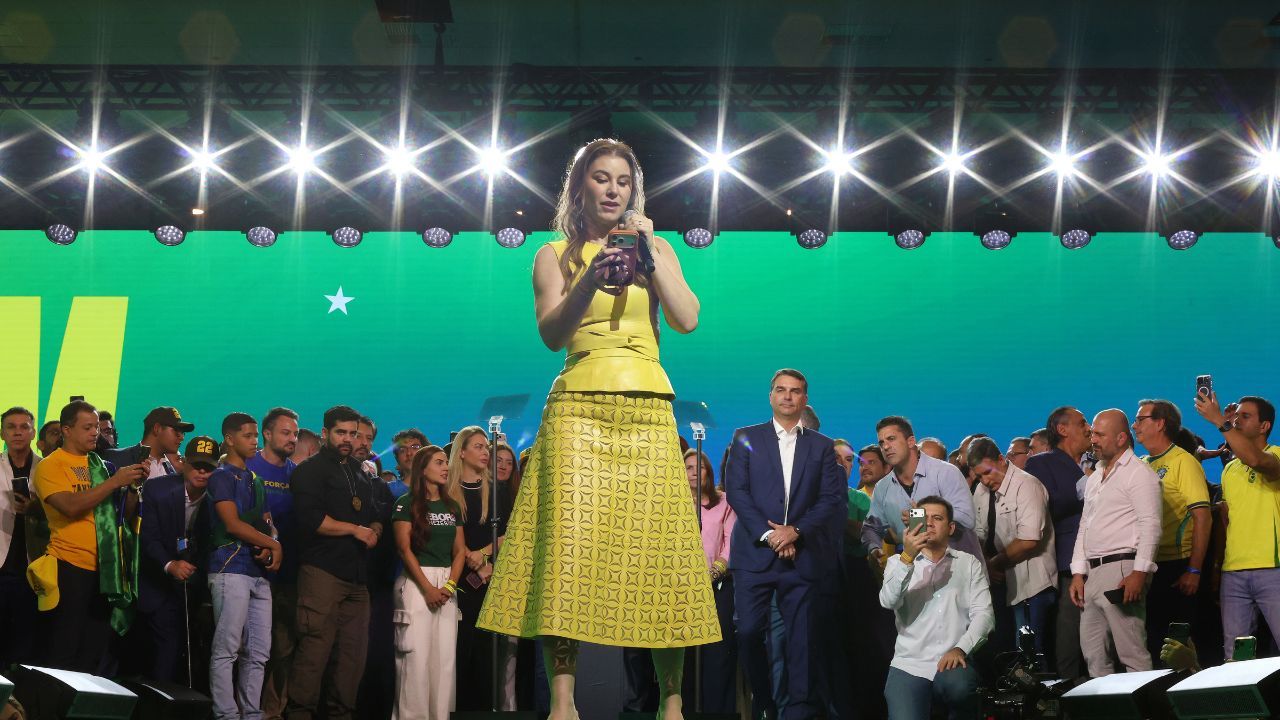 Fernanda Bolsonaro durante convenção do PL | Reprodução/PL