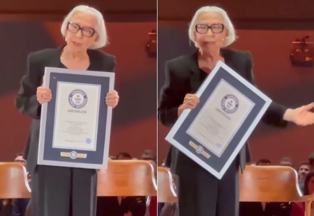 Fernanda Montenegro se emocionou ao receber certificado do Guinness Book | Reprodução