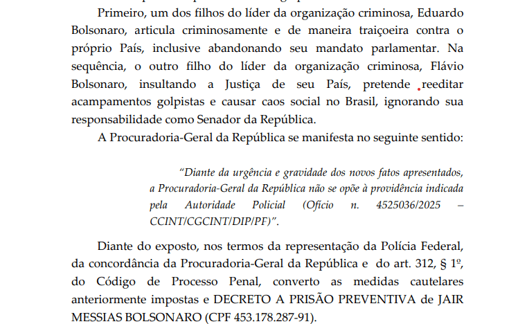 Trecho da decisão do Ministro Alexandre de Moraes na PETIÇÃO 14.129/DF | reprodução/STF