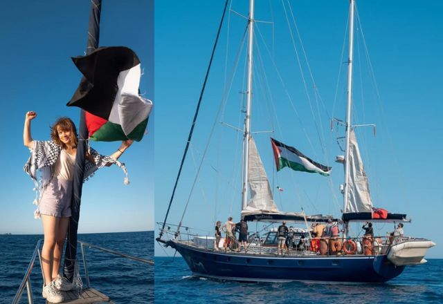 Greta Thunberg e embarcação que tem destino à Faixa de Gaza | Reprodução