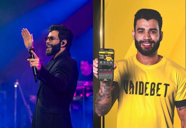 Gusttavo Lima durante show e realizando propaganda para Vai de Bet | Reprodução