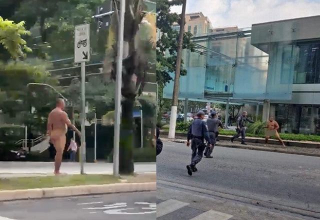Homem pelado caminha pela Avenida Juscelino Kubitschek, zona sul de São Paulo | Foto: Reprodução