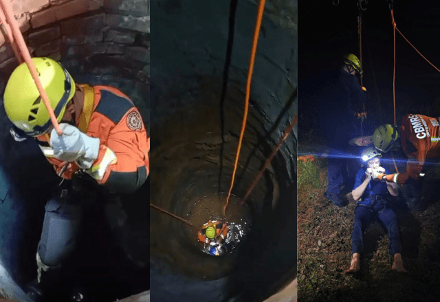 Familiares acionaram os bombeiros após ouvirem os gritos da idosa vindos do fundo do poço | Reprodução