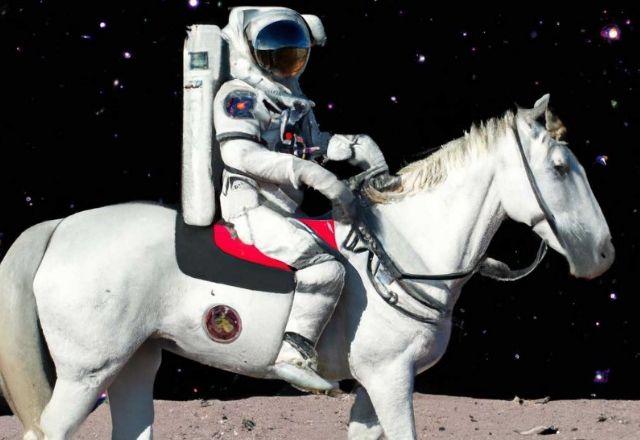 imagem de cavalo com roupa de astronauta criada por uma inteligência artificial