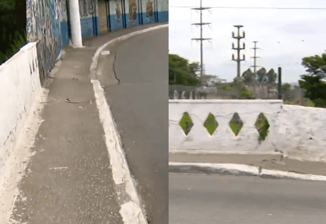 Calçada estreita em viaduto na zona leste de SP | Reprodução