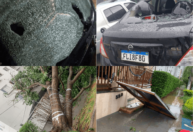 Chuva de granizo danifica veículos estacionados em shopping de Cajamar (SP)