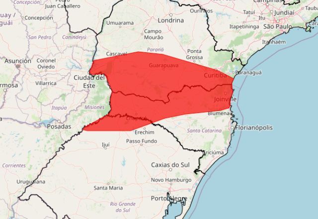Alerta vermelho: Chuva forte atinge região sul do país e registra possibilidade de temporais e alagamentos | Foto: Reprodução/ Site Inmet