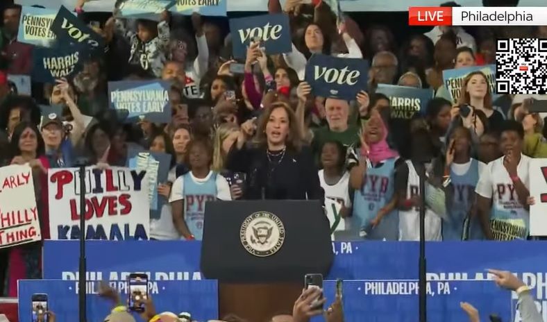Kamala Harris faz comício na Filadélfia na reta final da campanha. Reprodução/Redes Sociais