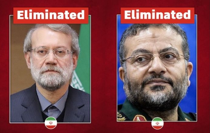 Ali Larijani (esq.) e Gholamreza Soleimani (dir.) teriam sido mortos pelo Irã | Reprodução/X - @IDF