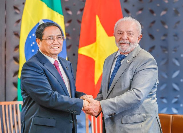 Lula  durante Encontro com o primeiro-ministro do Vietnã, Pham Minh Chinh, em maio de 2023 (Ricardo Stuckert/PR)