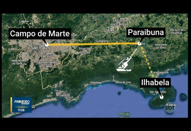 Mapa mostra onde helicóptero foi localizado