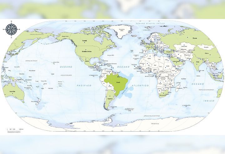 IBGE lança mapa-múndi com Brasil no centro do planeta