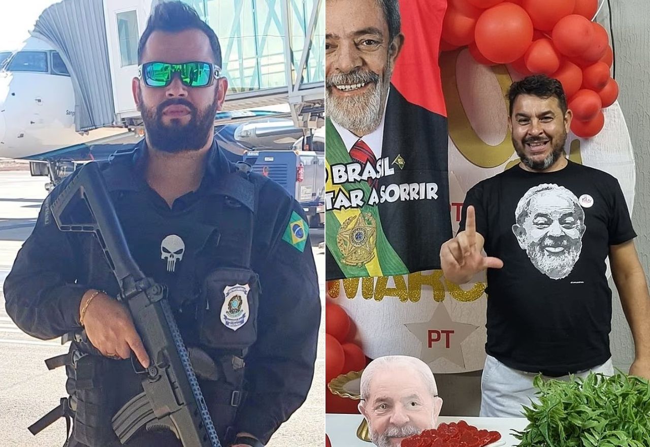 Jorge Guaranho (à esquerda) matou Marcelo Arruda (à direita), que comemorava o aniversário com festa sobre o PT | Reprodução