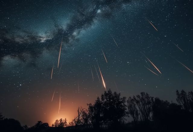 Via Láctea ilumina o majestoso céu noturno brilhando com o rastro de estrelas gerado pela IA | Reprodução/FreePik