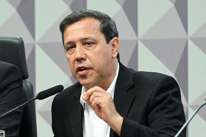 Presidente do Sindnapi, Milton Baptista de Souza Filho, durante a CPMI do INSS | Geraldo Magela/Agência Senado