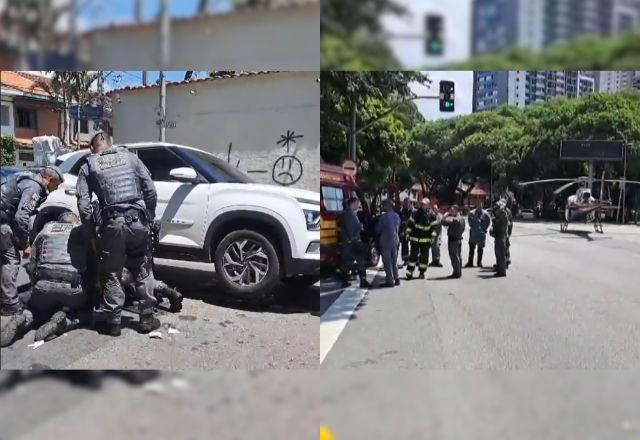 Motociclista baleado em assalto é socorrido pela Polícia Militar | Emerson Tchalian/SBT