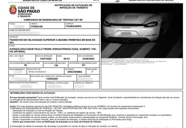 Porsche de Gato Preto foi multada por excesso de velocidade | Reprodução/SBT News