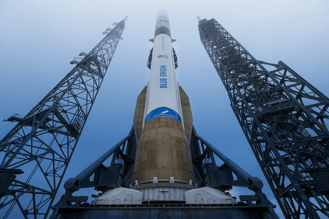 Foguete da Blue Origin faz pouso inédito com propulsor reutilizável Foguete da Blue Origin faz pouso inédito com propulsor reutilizável