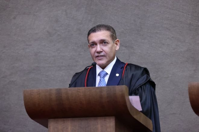 O ministro Nunes Marques durante discurso de posse na presidência do TSE | Antônio Augusto/STF