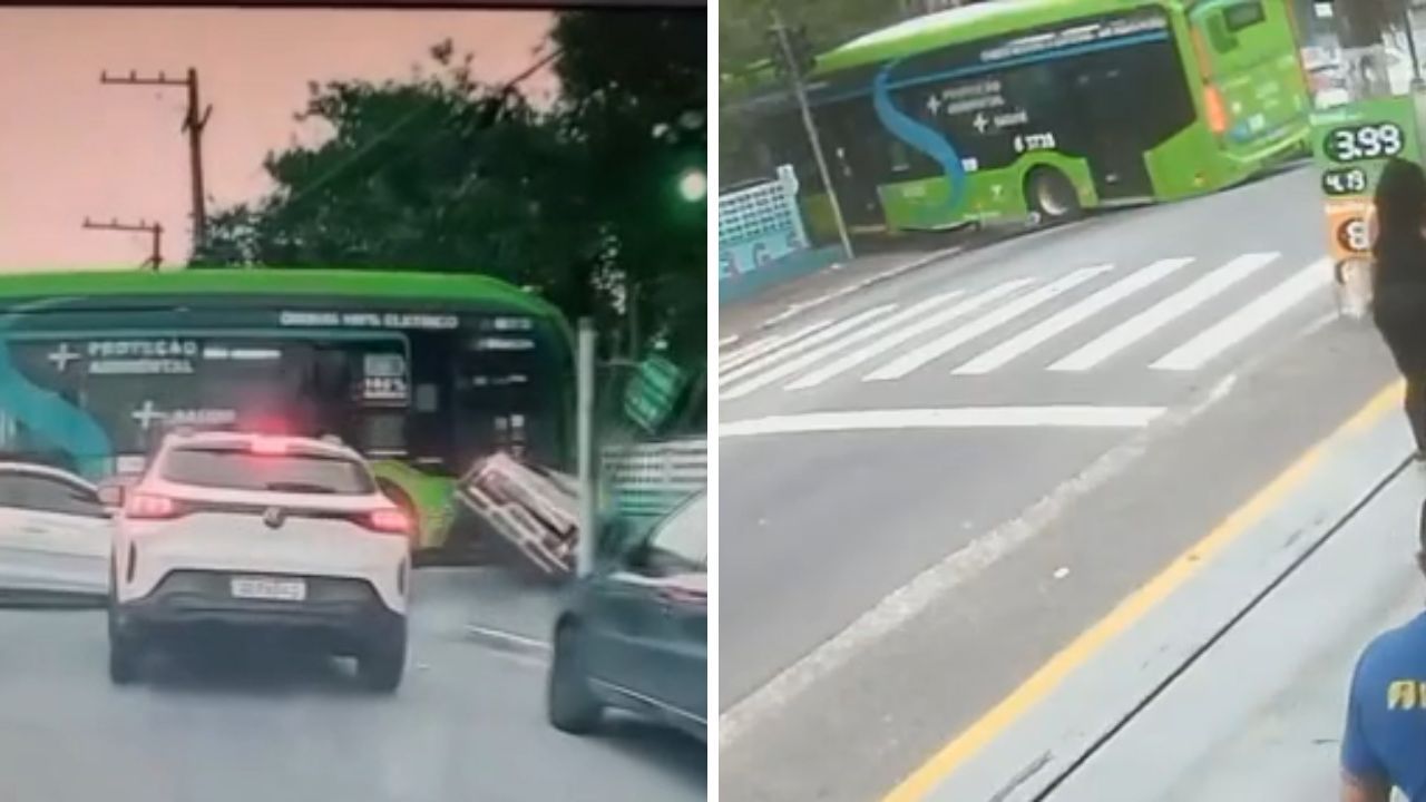 Imagem da notícia: Vídeo: ônibus perde controle e bate em carros e escola em SP Imagem da notícia: Vídeo: ônibus perde controle e bate em carros e escola em SP
