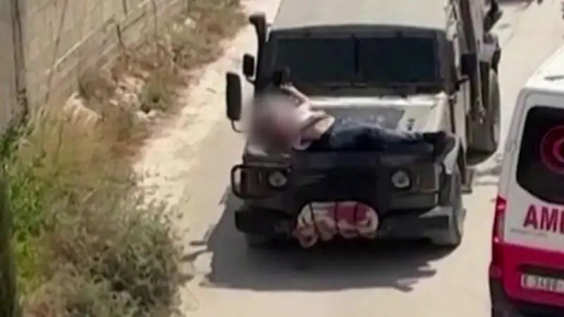 Militares de Israel amarram palestino ferido ao capô de jipe na Cisjordânia | Reprodução/Redes Sociais