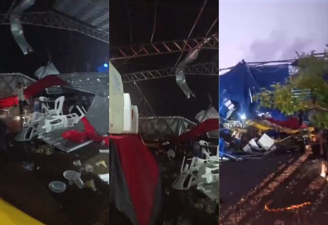 Forte vento destelhou a cobertura do pavilhão e deixou dezenas de feridos | Reprodução/Redes sociais