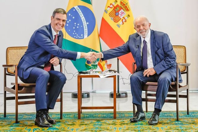 Lula (PT) e presidente do governo da Espanha, Pedro Sánchez | Divulgação/Ricardo Stuckert/PR