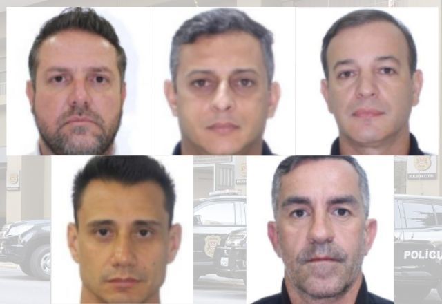 Da esquerda para direta, de cima para baixo: delegado Fábio Baena e investigadores Eduardo Monteiro, Marcelo Roberto Ruggieri, Rogério de Almeida Felício e Marcelo Marque de Souza | Reprodução/PF