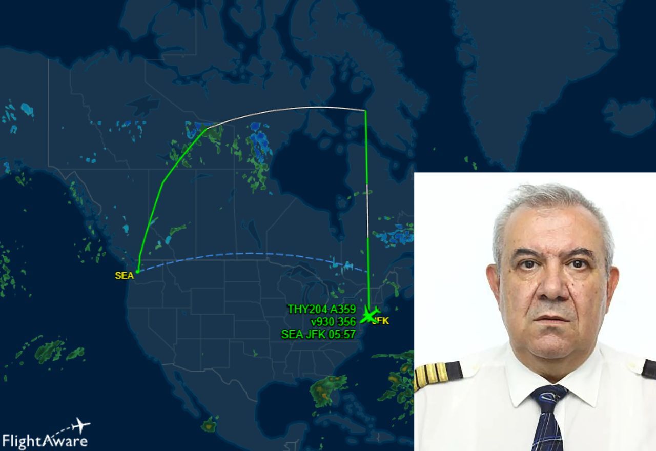 Ilcehin Pehlivan, de 59 anos, morreu a bordo de avião da Turkish Airlines | Montagem/Reprodução/Turkish Airlines