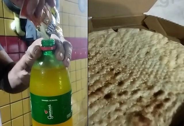 pizza sem recheio e refrigerante falso