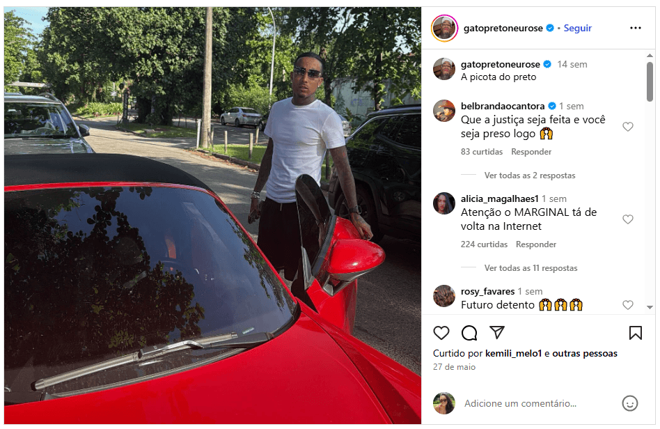 Gato Preto em foto de maio deste ano com o Porsche apreendido nesta sexta-feira (5) | Reprodução/Redes sociais