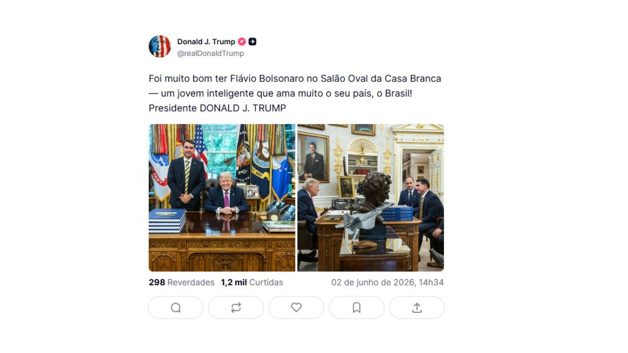 Trump chama Flávio de "inteligente" após ameaça de tarifaço | divulgação;/truth social