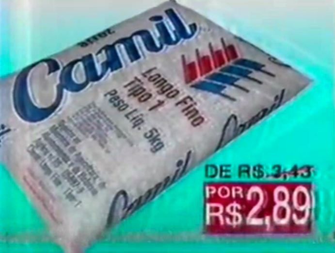 Uma pacote de 5kg de arroz custava R$ 2,89 após o Plano Real | Reprodução
