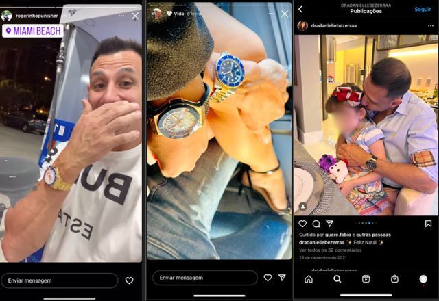 O policial civil Rogerinho em fotos com relógios subtraídos de Gritzbach. | Reprodução/MPF