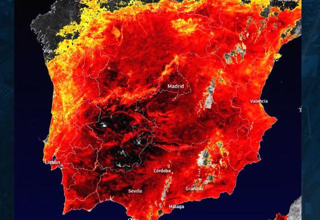 satélite mostrando temperatura alta na espanha