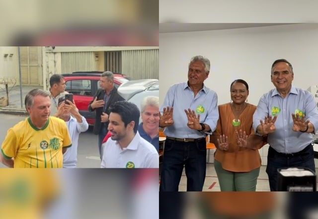 Fred Rodrigues (PL) e Sandro Mabel (União Brasil) votaram em Goiânia acompanhados de padrinhos políticos: ex-presidente Jair Bolsonaro (PL) e governador de Goiás, Ronaldo Caiado (União) | Reprodução/Instagram