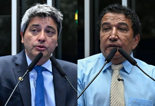 Os senadores Carlos Portinho (à esquerda) e Magno Malta (à direita) | Waldemir Barreto/Agência Senado