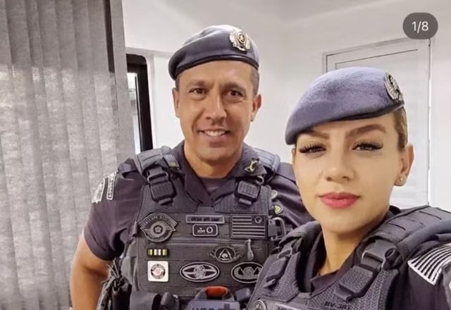 Tenente-coronel Geraldo Leite Rosa Neto ao lado da soldado Gisele Alves Santana | Foto: Reprodução/Redes sociais