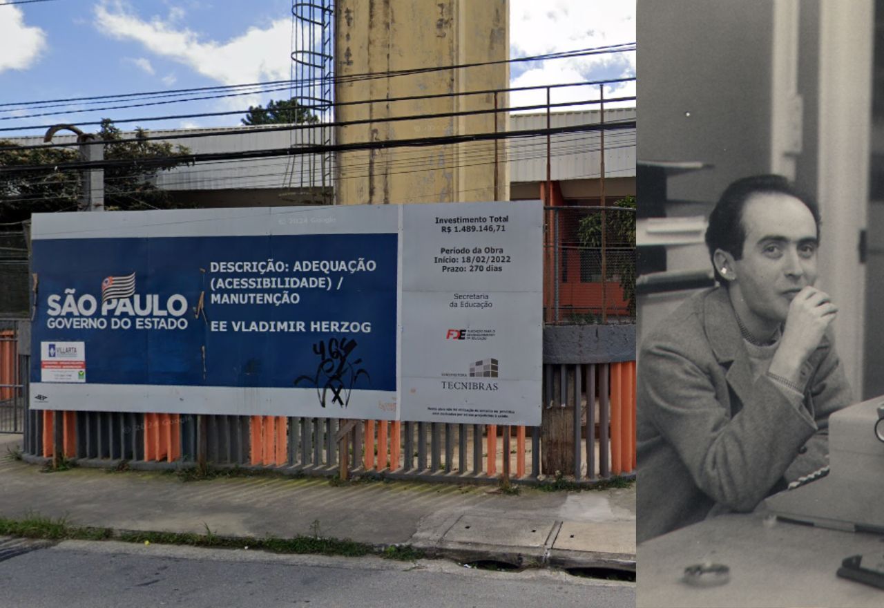 Fachada da Escola Estadual Vladimir Herzog Jornalista | Montagem: Google Maps e Instituto Vladimir Herzog